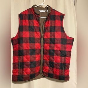 Peter Millar Shetland Wool Vest XL Claret Red Black Plaid Full Zip Jacket $278